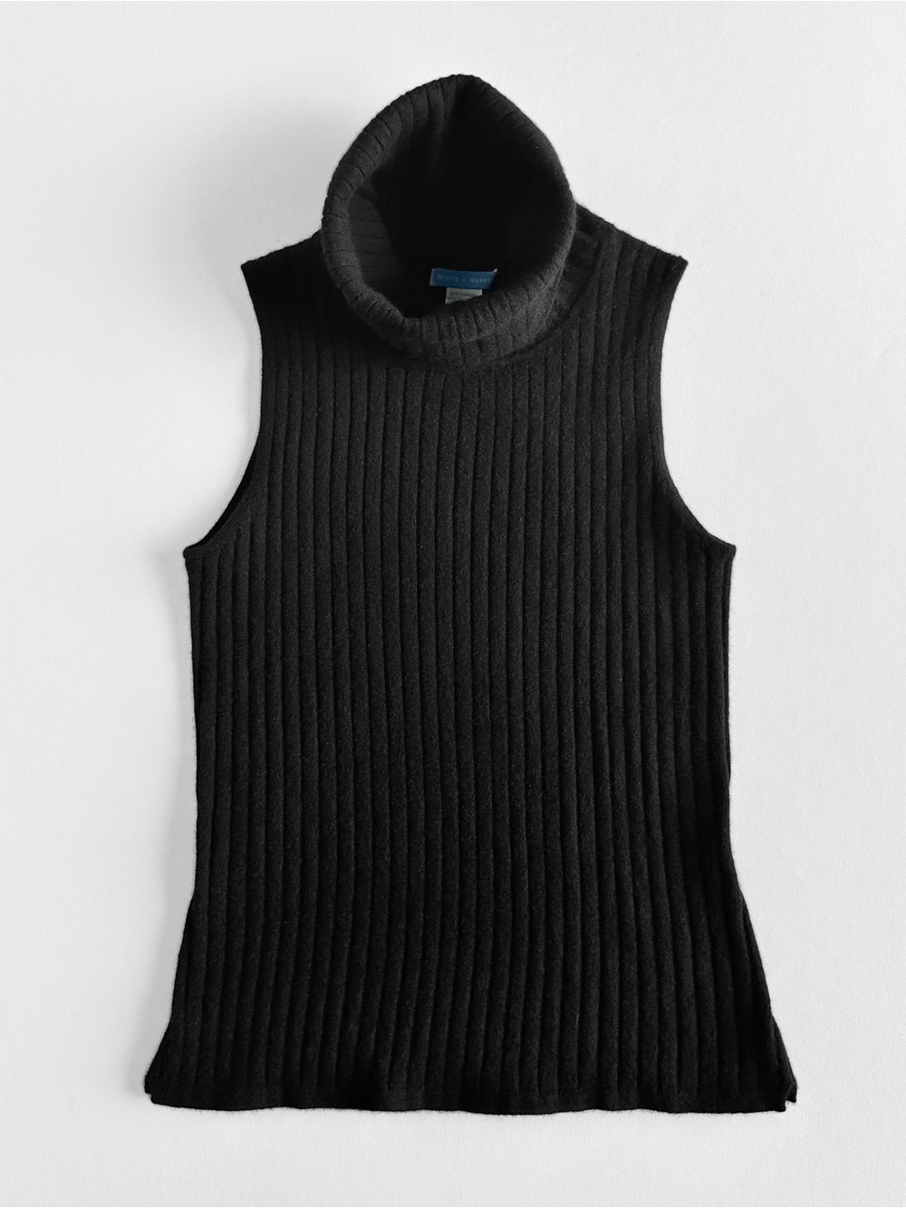 White Warren 100% Cashmere Black Turtleneck Sleeveless Sweater Tank Ribbed Knit